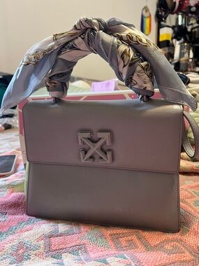Off-White jitney Grey saffiano Top-Handle Bag